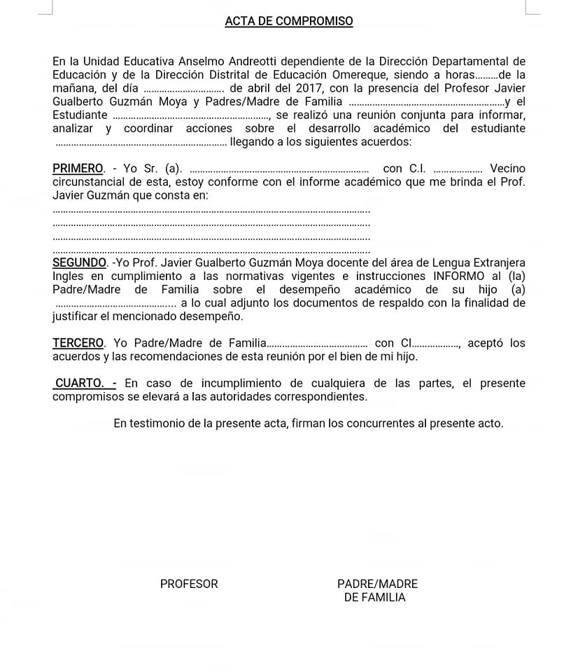 acta de compromiso para alumnos